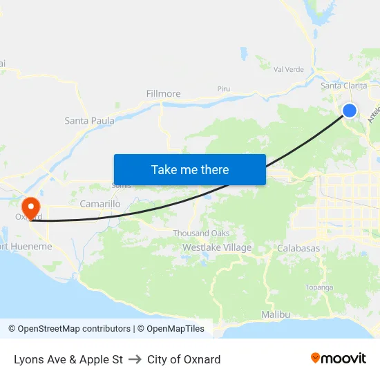 Lyons Ave & Apple St to City of Oxnard map