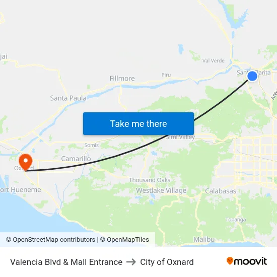 Valencia Blvd & Mall Entrance to City of Oxnard map