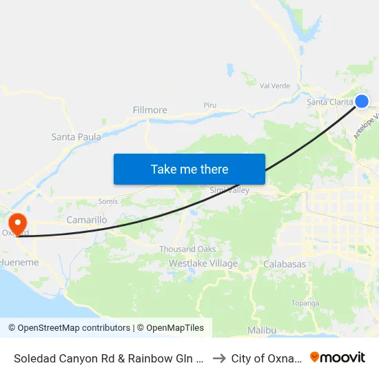 Soledad Canyon Rd & Rainbow Gln Dr to City of Oxnard map
