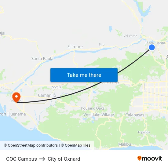COC Campus to City of Oxnard map