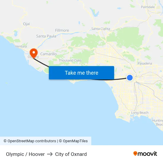 Olympic / Hoover to City of Oxnard map