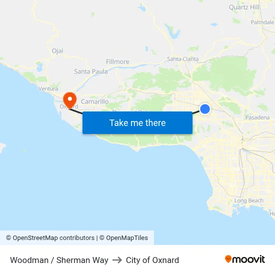 Woodman / Sherman Way to City of Oxnard map