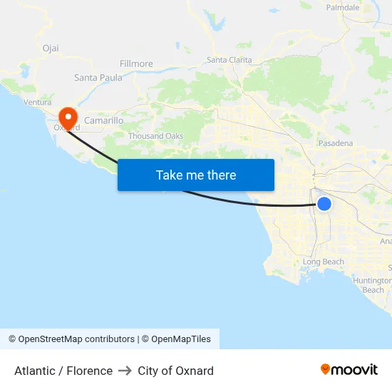Atlantic / Florence to City of Oxnard map