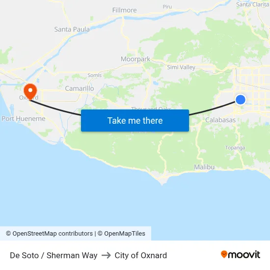 De Soto / Sherman Way to City of Oxnard map