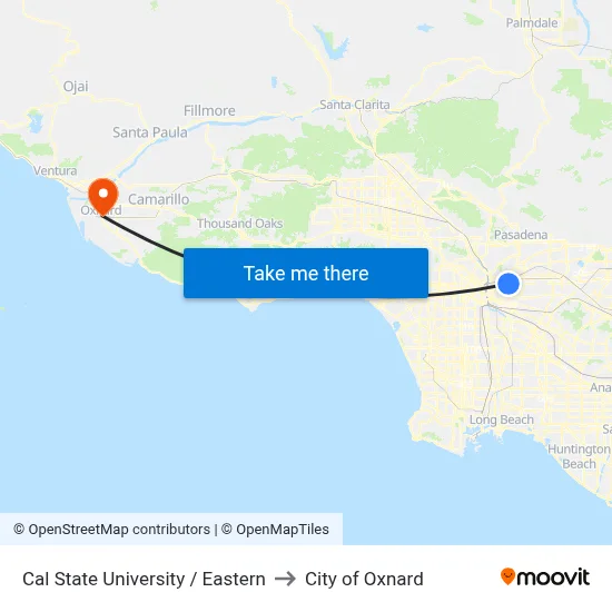 Cal State University / Eastern to City of Oxnard map
