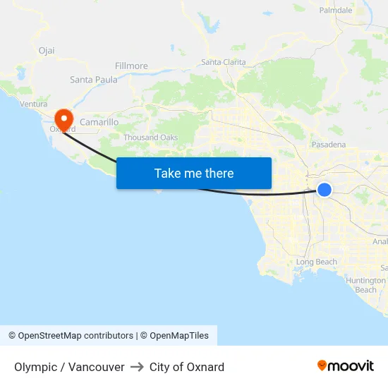 Olympic / Vancouver to City of Oxnard map