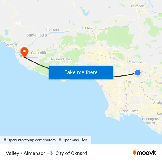 Valley / Almansor to City of Oxnard map