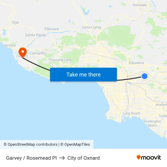 Garvey / Rosemead Pl to City of Oxnard map