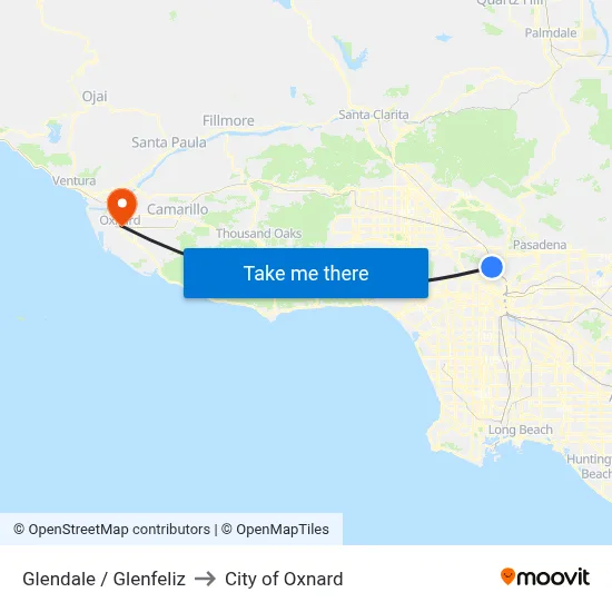 Glendale / Glenfeliz to City of Oxnard map