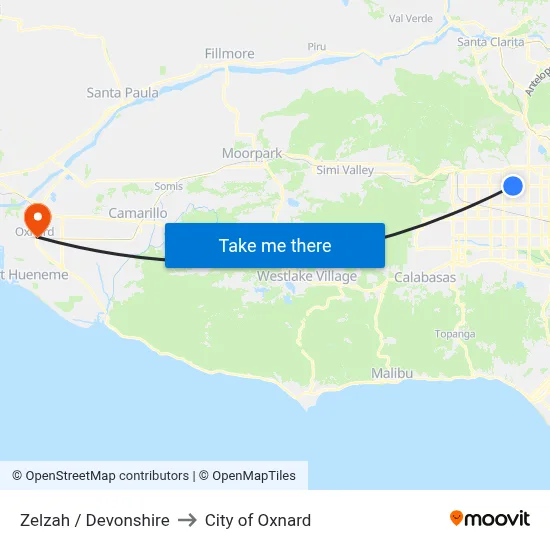 Zelzah / Devonshire to City of Oxnard map