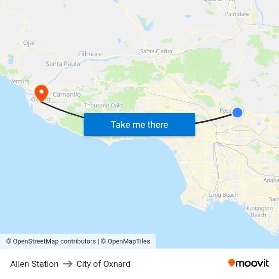 Allen Station to City of Oxnard map
