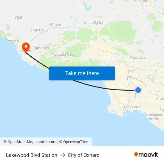 Lakewood Blvd Station to City of Oxnard map