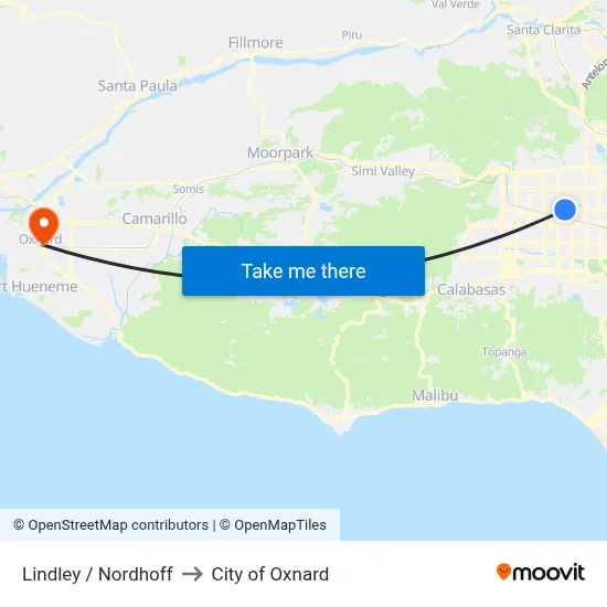 Lindley / Nordhoff to City of Oxnard map