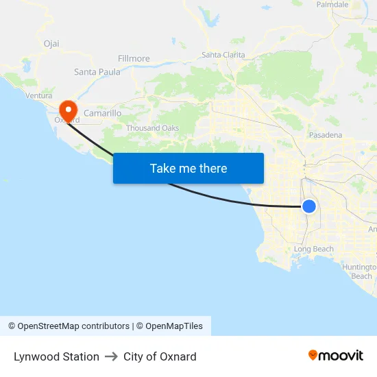 Lynwood Station to City of Oxnard map