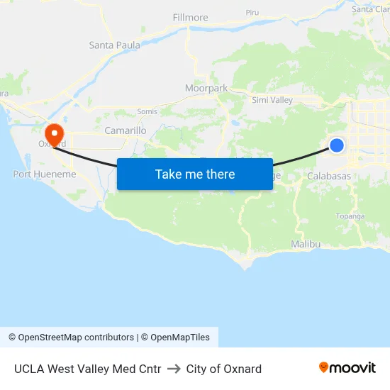 UCLA West Valley Med Cntr to City of Oxnard map