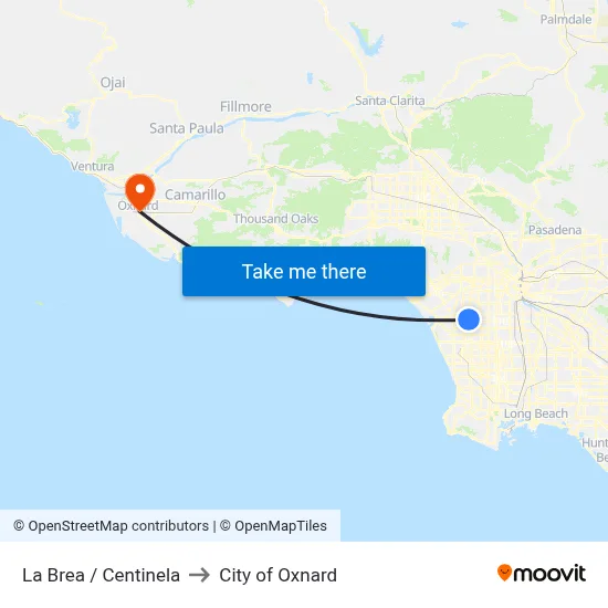 La Brea / Centinela to City of Oxnard map