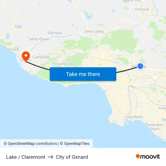 Lake / Claremont to City of Oxnard map