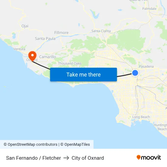 San Fernando / Fletcher to City of Oxnard map