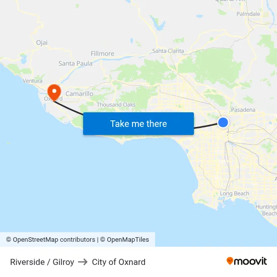 Riverside / Gilroy to City of Oxnard map
