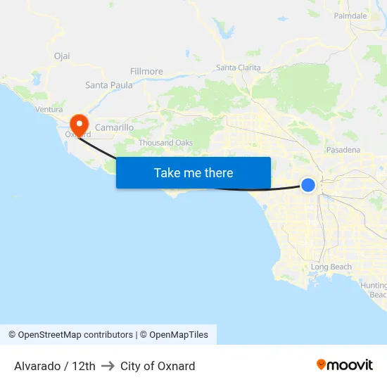 Alvarado / 12th to City of Oxnard map