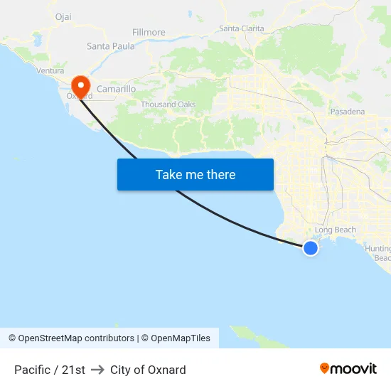 Pacific / 21st to City of Oxnard map