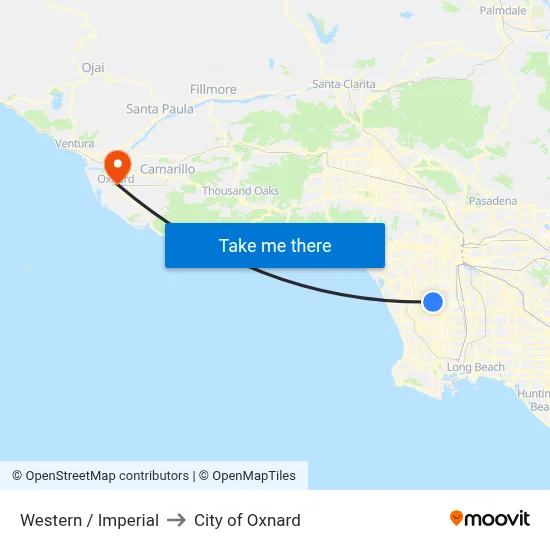 Western / Imperial to City of Oxnard map
