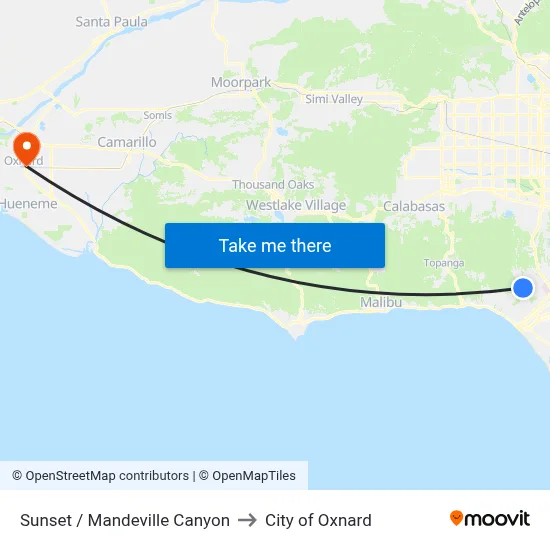 Sunset / Mandeville Canyon to City of Oxnard map