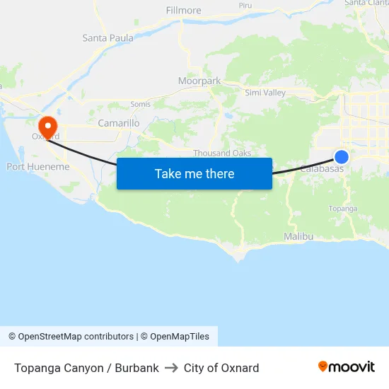 Topanga Canyon / Burbank to City of Oxnard map
