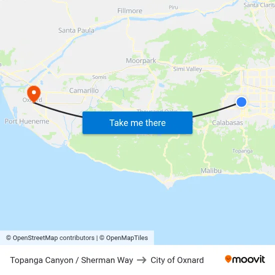 Topanga Canyon / Sherman Way to City of Oxnard map