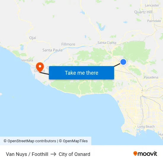 Van Nuys / Foothill to City of Oxnard map