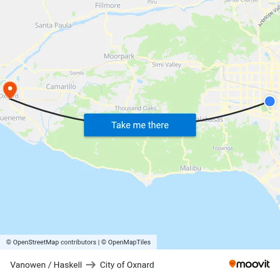 Vanowen / Haskell to City of Oxnard map