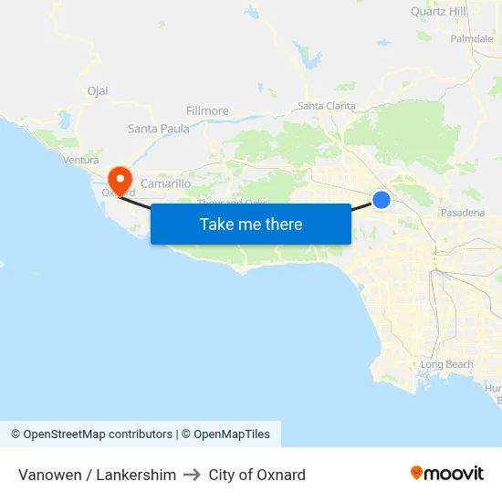 Vanowen / Lankershim to City of Oxnard map