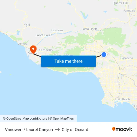 Vanowen / Laurel Canyon to City of Oxnard map
