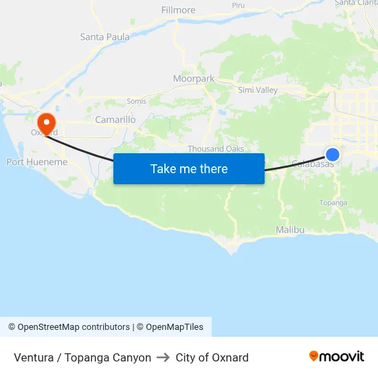 Ventura / Topanga Canyon to City of Oxnard map