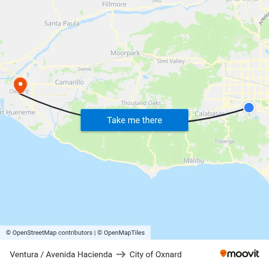 Ventura / Avenida Hacienda to City of Oxnard map