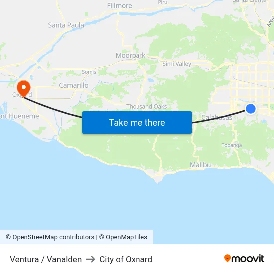 Ventura / Vanalden to City of Oxnard map