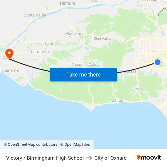 Victory / Birmingham High School to City of Oxnard map