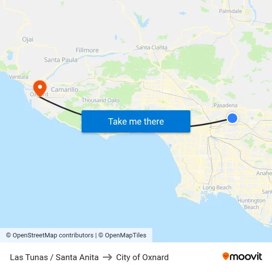 Las Tunas / Santa Anita to City of Oxnard map