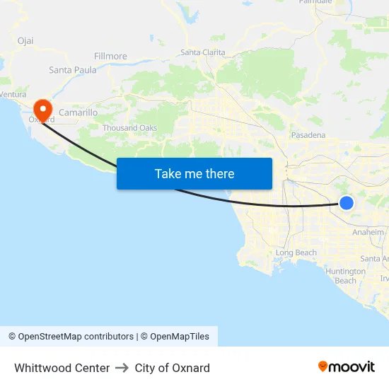 Whittwood Center to City of Oxnard map