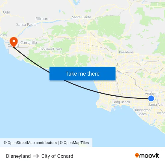 Disneyland to City of Oxnard map