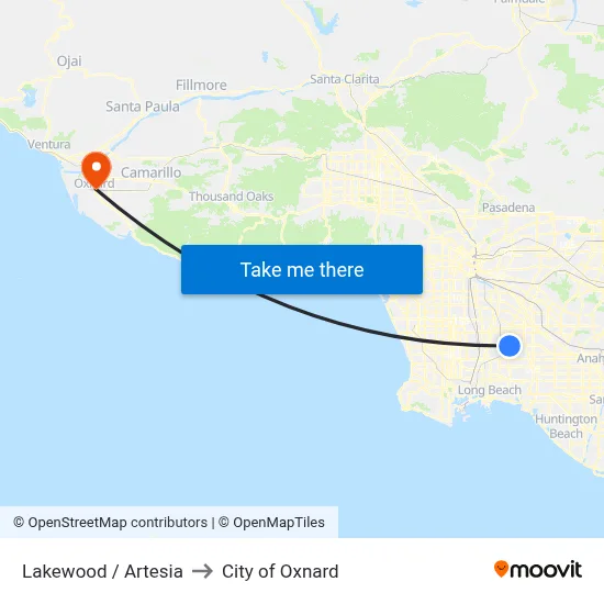 Lakewood / Artesia to City of Oxnard map
