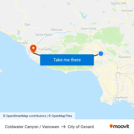 Coldwater Canyon / Vanowen to City of Oxnard map