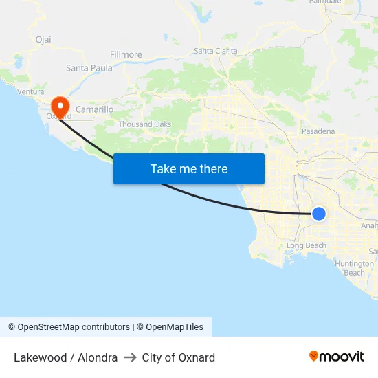 Lakewood / Alondra to City of Oxnard map