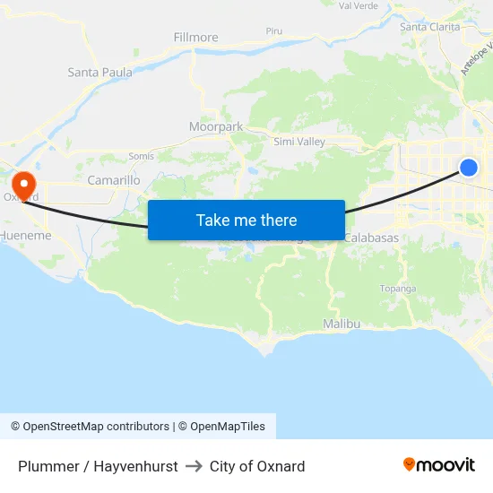 Plummer / Hayvenhurst to City of Oxnard map