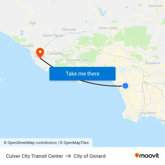 Culver City Transit Center to City of Oxnard map