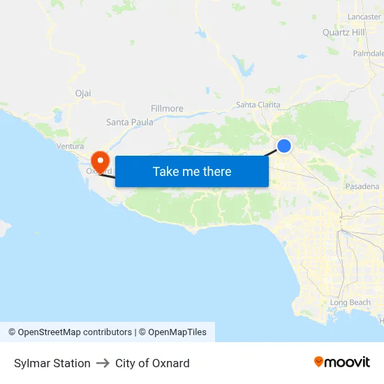 Sylmar Station to City of Oxnard map