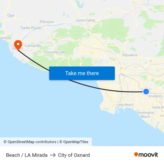 Beach / La Mirada to City of Oxnard map