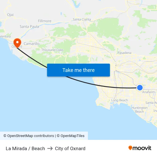La Mirada / Beach to City of Oxnard map