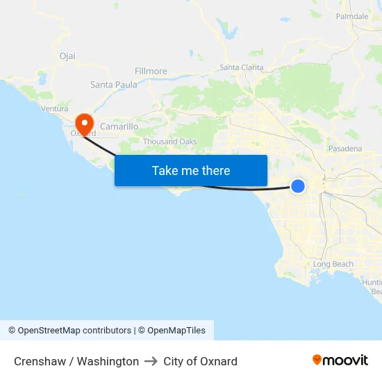Crenshaw / Washington to City of Oxnard map
