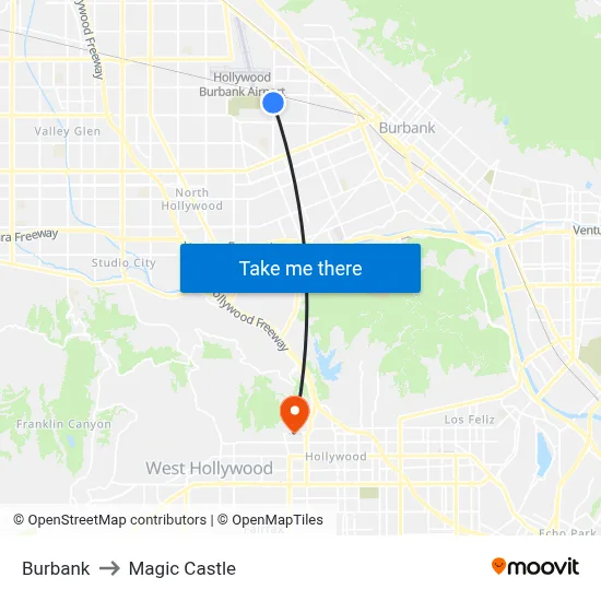 Burbank to Magic Castle map